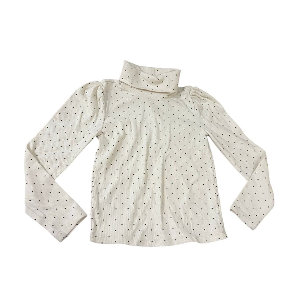 GAP Kids Ivory Polka‎ Dot Turtleneck Top Puff Sleeves Girls Size Medium